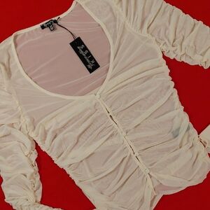 DOLLSKILL 1X GENERATION KISS DIVINE STATUS CHIFFON BLOUSE SHEER CHIFFON TAN